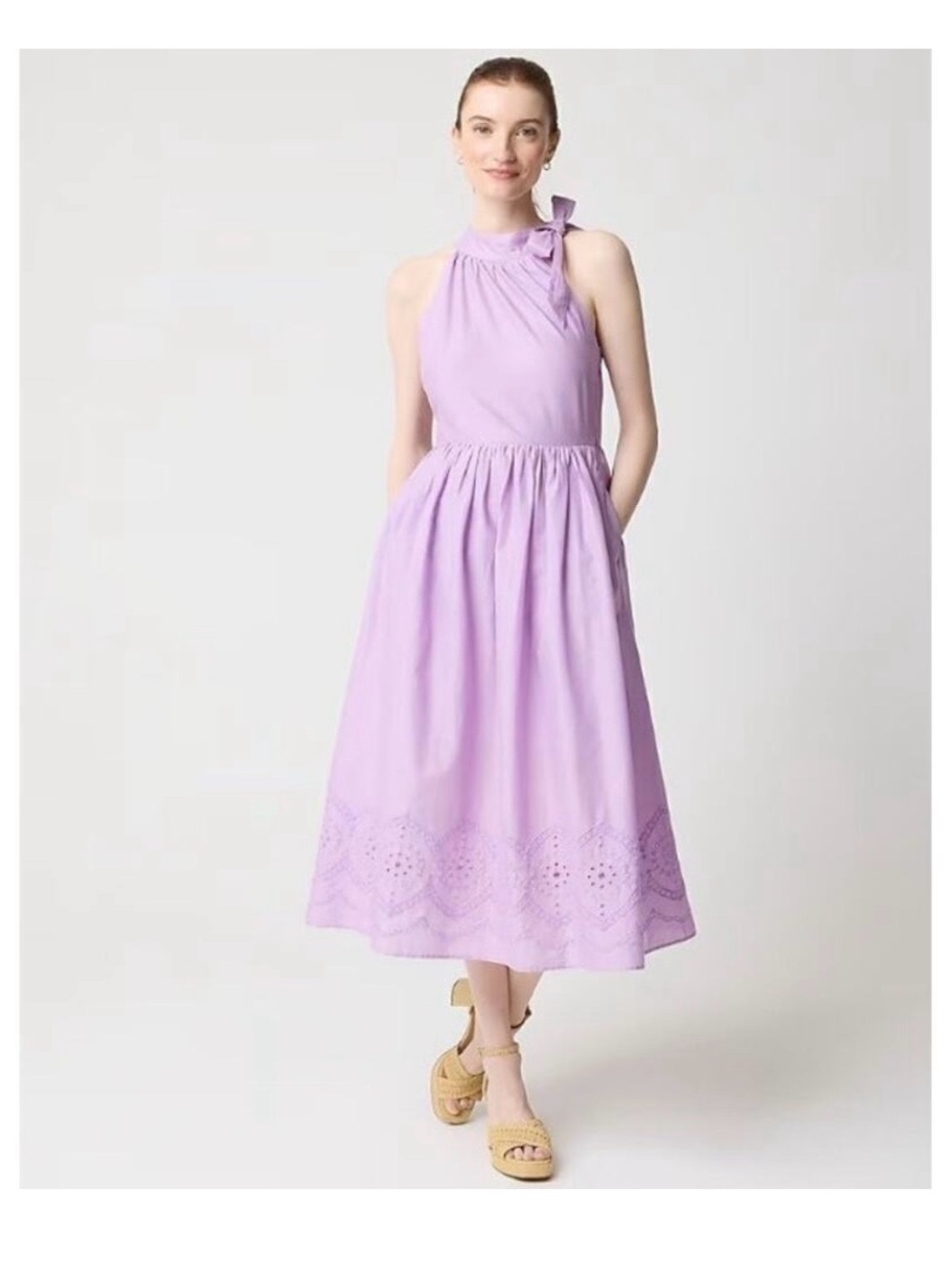J.Crew halter neck eyelet lace lilac purple midi dress 10